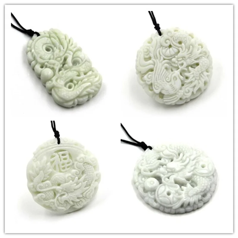 Men'S Fashion Necklaces - Collier pendentif dragon phénix en jade