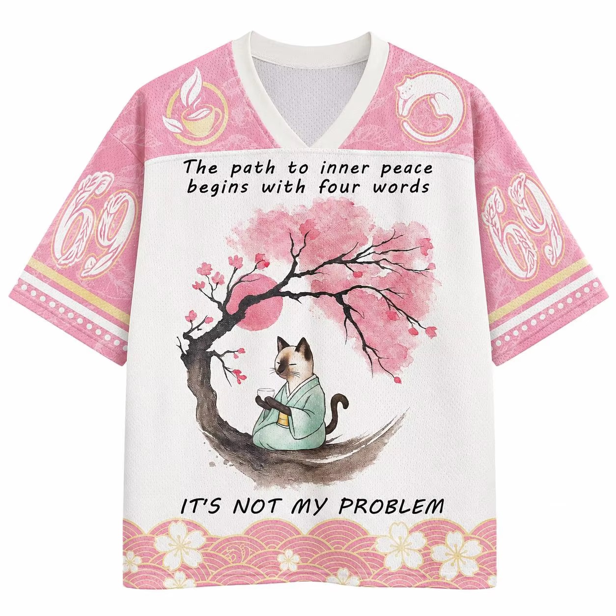 Men'S Fashion V Neck T Shirts - T-shirt Sakura Tree Cat 2026 Nouvelle