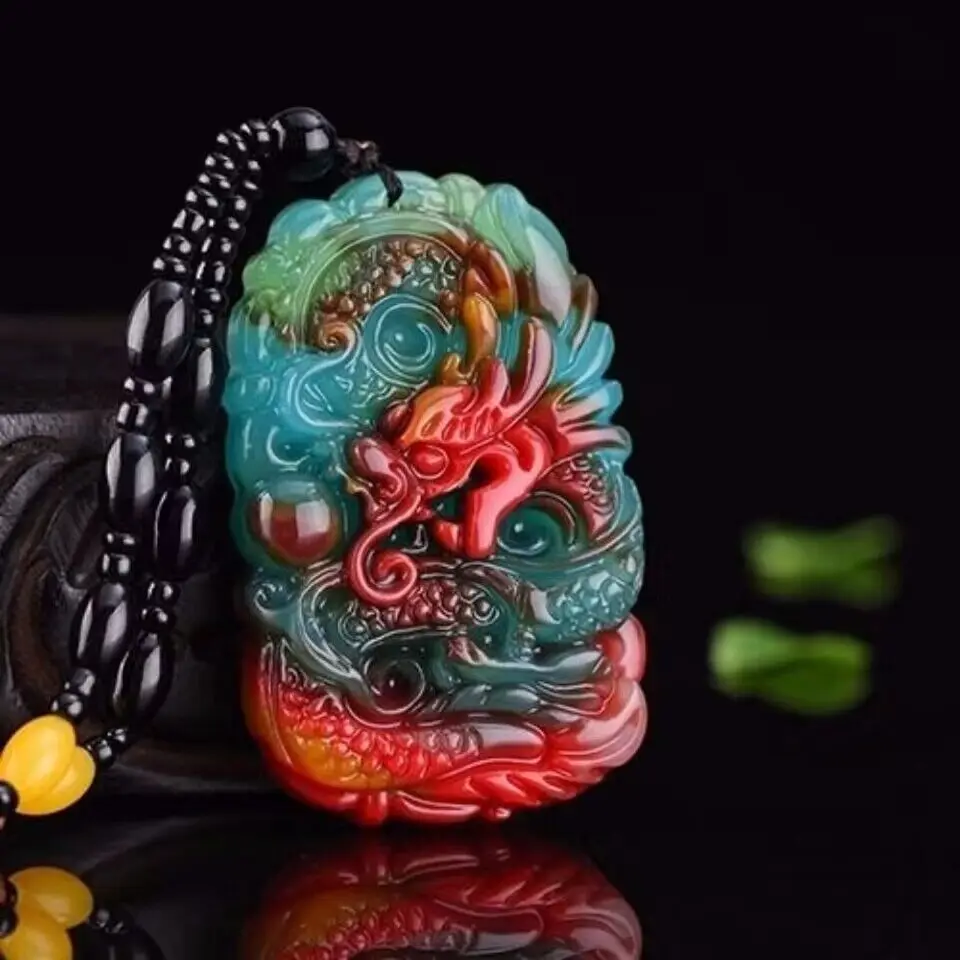 Men'S Fashion Necklaces - Véritable Jade Dragon pendentif collier pendentifs