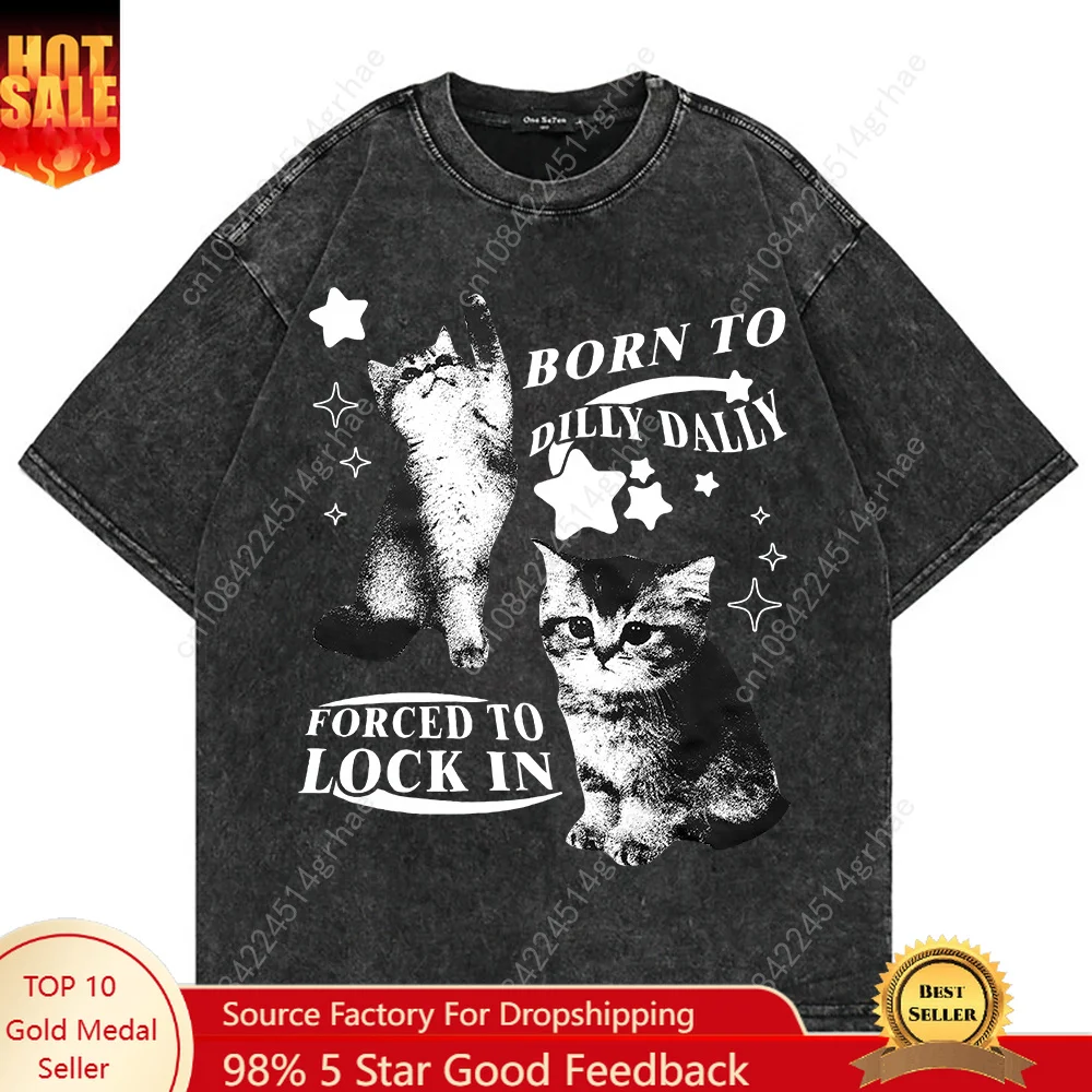 Men'S Fashion V Neck T Shirts - T-shirt 100% Coton Vintage Lavé Y2K