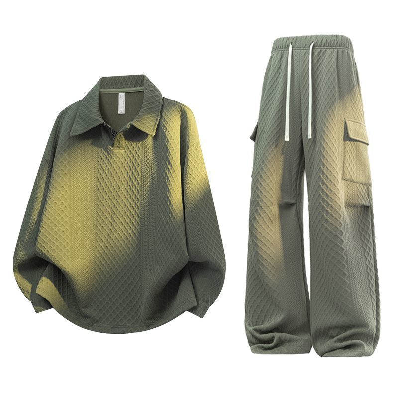Men'S Fashion Loose Pants - Ensemble polo en jacquard à carreaux