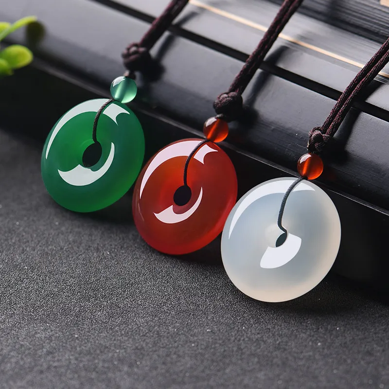 Men'S Fashion Necklaces - Pendentif beignet en Jade multicolore naturel,
