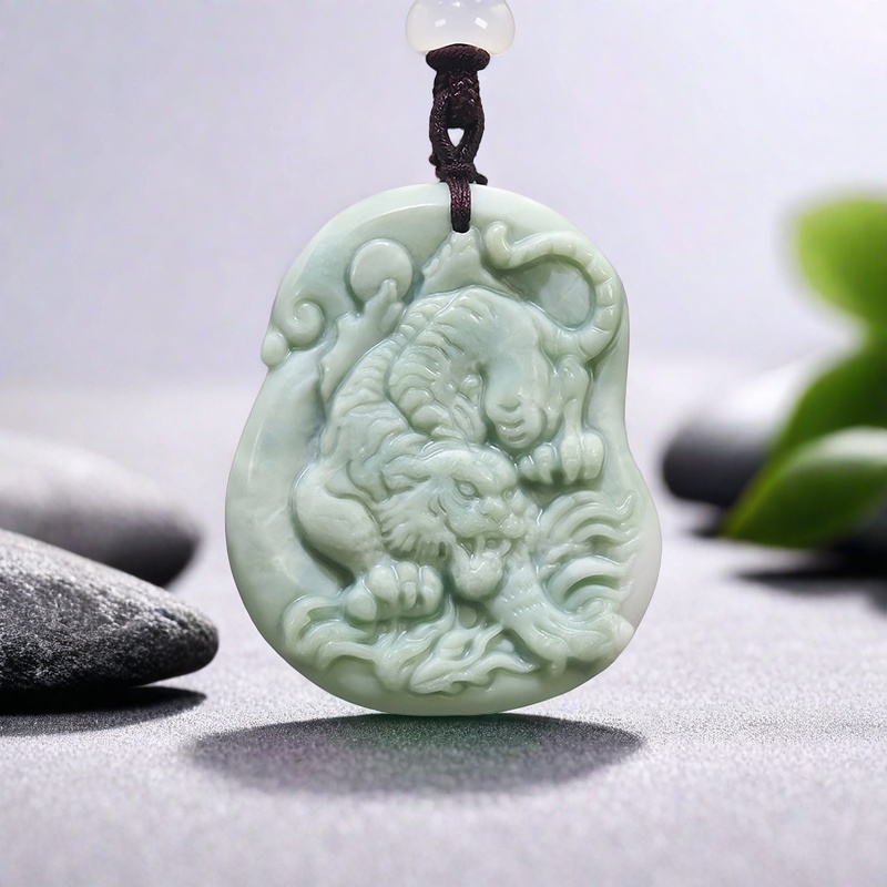 Men'S Fashion Necklaces - Collier pendentif tigre vert naturel pour