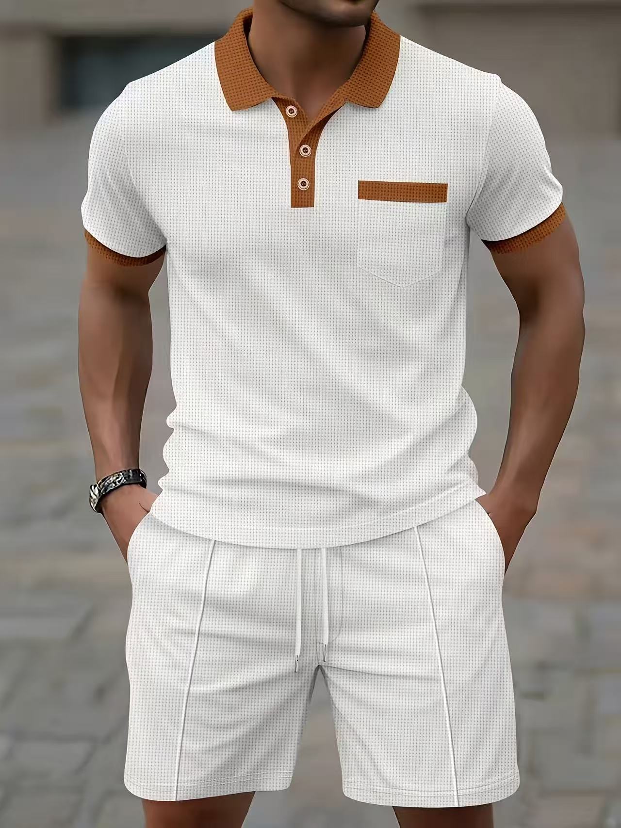 Men'S Fashion V Neck T Shirts - Ensemble polo et short pour homme,