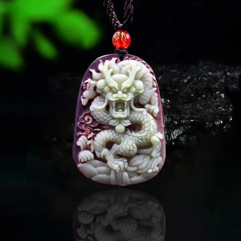 Men'S Fashion Necklaces - Robe violette Jade Dragon pendentif collier