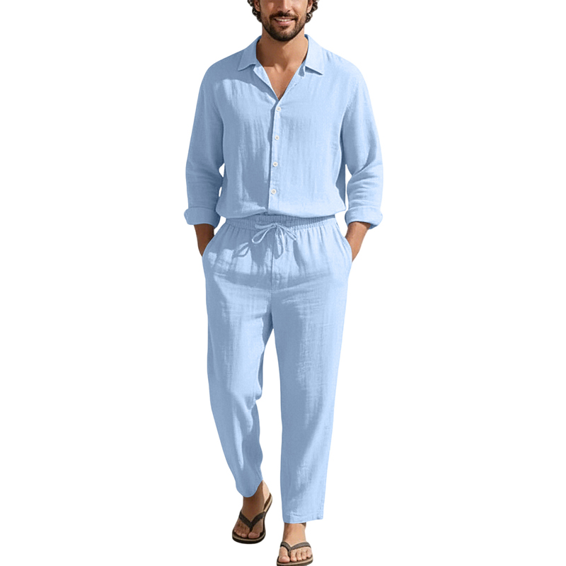 Men'S Fashion Loose Pants - Ensembles décontractés en lin printemps-été, chemise